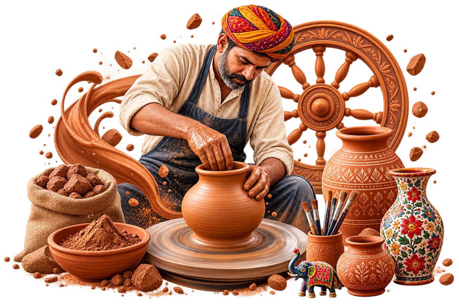 Elderly artisan crafting terracotta bowl